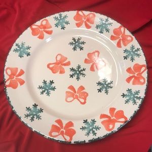 Vintage Italian hand-painted Christmas‎ Bows & Snowflakes Plate